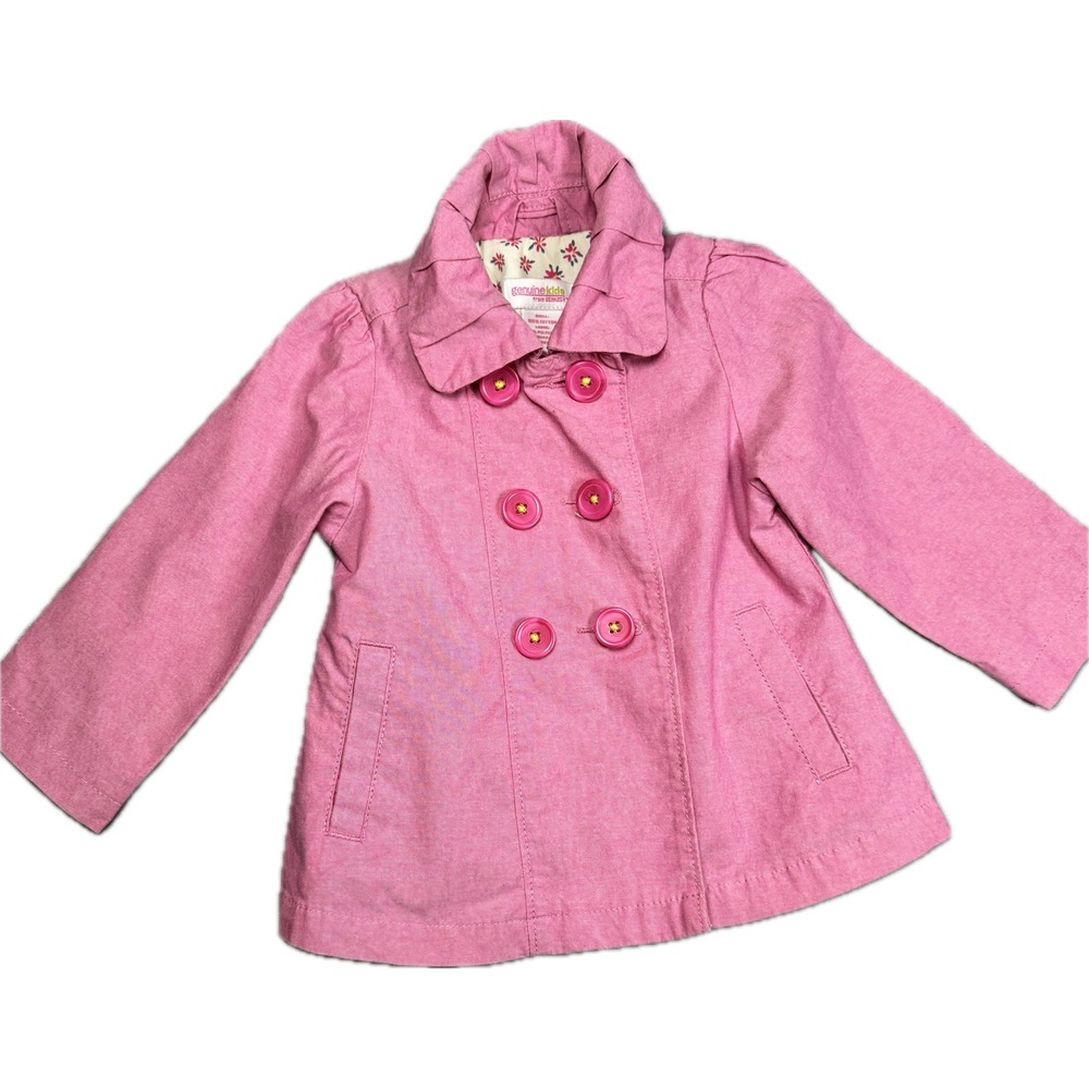 Genuine Girls Jacket Toddler 18M Pink Double Breasted Ruffle Collar Cotton